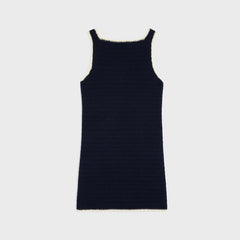 Celine Women's Summer Fashion Casual Solid Color Square Neckline Patch Pocket Sleeveless Logo Handmade Crochet Mini Dress #79292