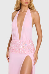 Embellished Waist Maxi Dress In Bubblegum Pink