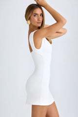 Modal Ruched A-Line Mini Dress In White