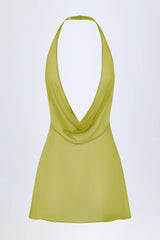Cowl-Neck Backless Mini Dress In Olive Green