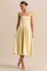 Evoria | Lemon Scalloped Square-Neck Midi Dress