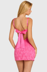 Sequin Lace Tie-Back Mini Dress In Raspberry