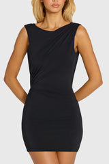 Draped Backless Mini Dress In Black