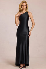 Asymmetric Tie-Back Gown In Black