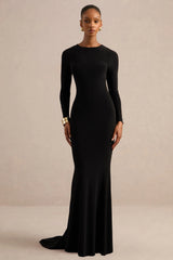 One Step Ahead | Black Long Sleeve Backless Fishtail Maxi Dress