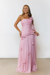 Silver Breeze One Shoulder Maxi Dress Pink