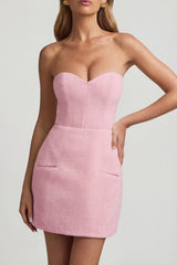 Sweetheart-Neck Strapless Structured Mini Dress In Soft Pink