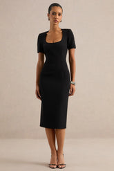 Elisiae | Black Scoop-Neck Midi Dress