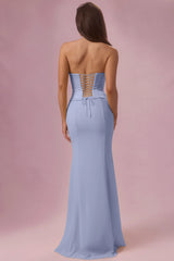 Satin Corset Bridesmaid Dress In Sky Blue