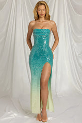 Bandeau Maxi Dress In Blue Ombre