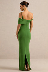 Camri | Green Bardot-Neck Maxi Dress With Twist Strap