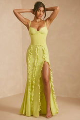 Corset Frill Skirt Maxi Dress In Lime Green