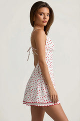 Scalloped Backless A-Line Mini Dress In Cherry Print