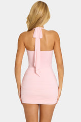 Halterneck Mini Dress In Baby Pink