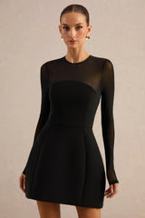 Aviana | Black Mesh Crew-Neck Mini Dress
