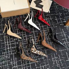 Saint Laurent Pointed Toe Stiletto Heel Back Sandals #390744