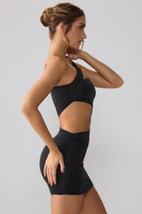 Slinky Jersey Ruched Cut Out Mini Dress In Black
