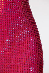 Embellished Extreme Cowl Neck Halter Mini Dress In Hot Pink