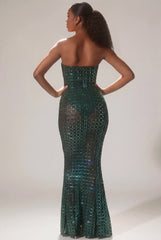 Embellished Strapless Gown In Emerald Green