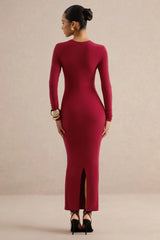 Felicienne | Red High-Neck Maxi Dress With Twisted Cut-Out