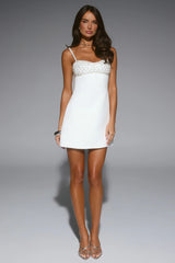 Special Moments Satin Embellished Mini Dress White