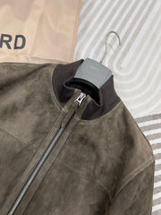 Tom Ford Men's Fall/Winter Casual Fashion Crew Neck Zipper Long Sleeve Baseball Leather Jacket #79296