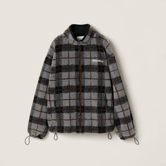 MIUMIU Gray Vintage Plaid Collar Wool Polar Fleece Jacket Short Skirt Set #332477