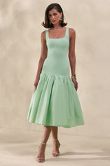 Nanette | Mint Square-Neck Midi Dress With Voluminous Skirt