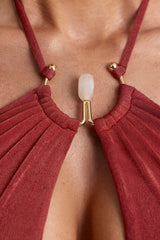 Hardware Detail Cut-Out Halterneck Maxi Dress In Sienna