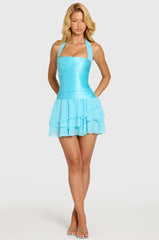 Satin Corset Mini Dress In Aquamarine