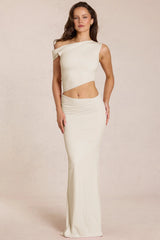 Asymmetric Drape Maxi Dress In Ivory