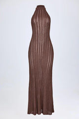 Backless Halterneck Maxi Dress In Bronze