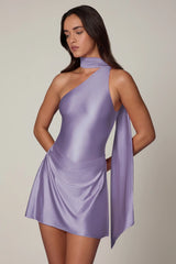 Asymmetric Scarf-Detail Mini Dress In Lilac
