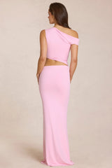 Asymmetric Drape Maxi Dress In Blossom Pink
