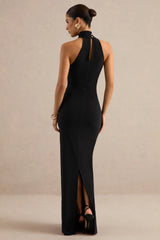 Maebelle | Black Asymmetric-Neck Maxi Dress With Collar