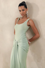 Solyra | Mint Square-Neck Maxi Dress With Sash And Cape Detail