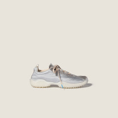 MiuMiu Cloudy Gray Bubble Technical Fabric And Suede Sneakers #395010