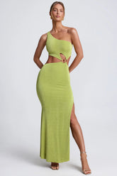 Hardware Detail One-Shoulder Maxi Dress In Olive