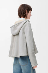 LOEWE 25AW Derby Suede Leather And Fur Beige Tellow Hair Suede Shearling Hooded Jacket #332353