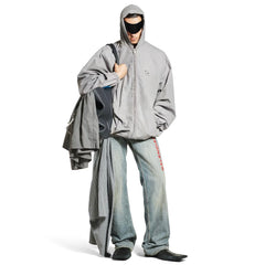 Balenciaga Solid Color Cotton Ripstop Zippered Hooded Long Sleeved Jacket Loose Fit #333080
