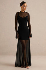 Florisa | Black Mesh Round-Neck Maxi Dress