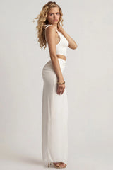 Textured Jersey Asymmetric Maxi Dress In White