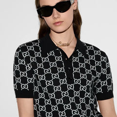 GUCCI Reversible GG Wool Jacquard Polo Shirt in Black and White #386045