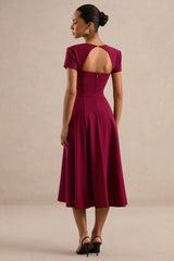Donia | Burgundy Square-Neck Midi Skater Dress