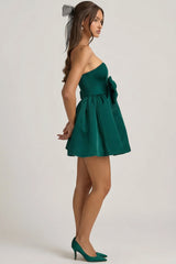 Bow-Detail Corset Mini Dress In Emerald Green