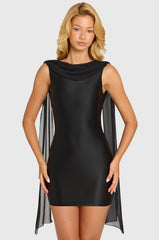 Satin Draped Mini Dress In Black