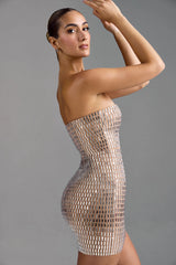 Embellished Bandeau Mini Dress In Honey