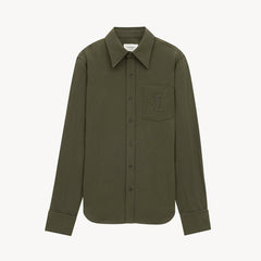 Saint Laurent Women's Lapel Embroidered Pocket Logo Shirt #333271