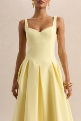 Greta | Lemon Sweetheart-Neck Midi Dress