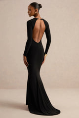 One Step Ahead | Black Long Sleeve Backless Fishtail Maxi Dress